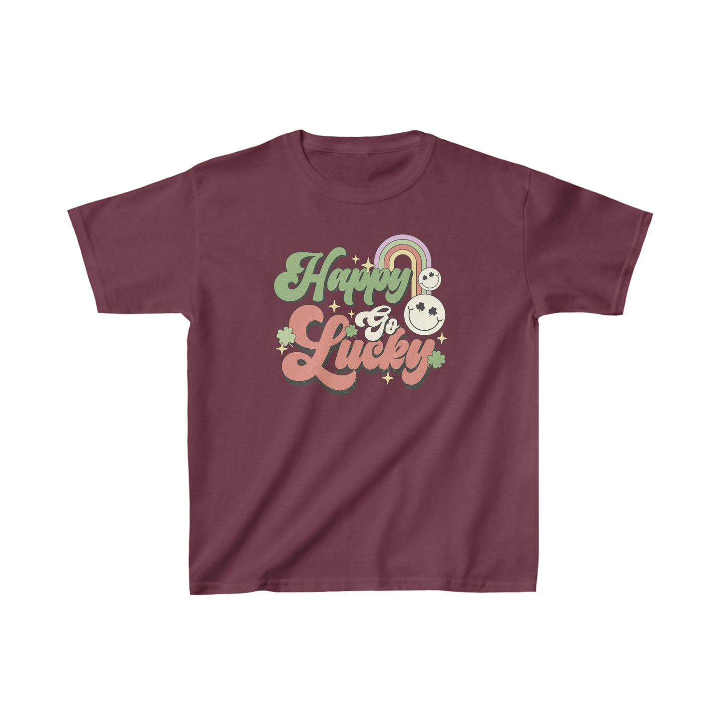 St Patricks Day Happy Go Lucky Kids Heavy Cotton Tee