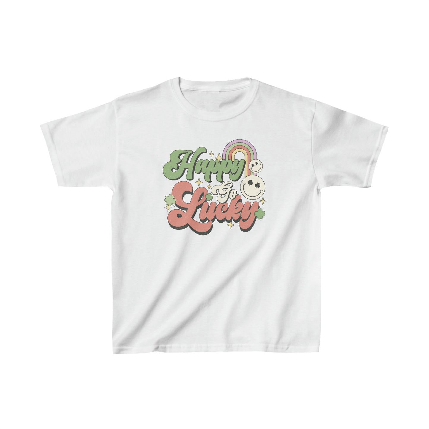 St Patricks Day Happy Go Lucky Kids Heavy Cotton Tee