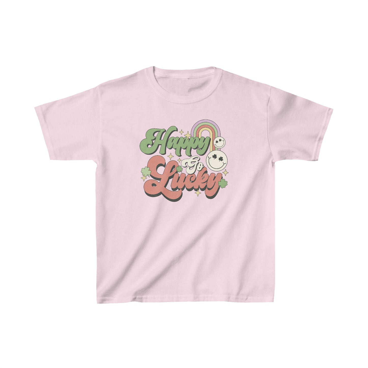 St Patricks Day Happy Go Lucky Kids Heavy Cotton Tee