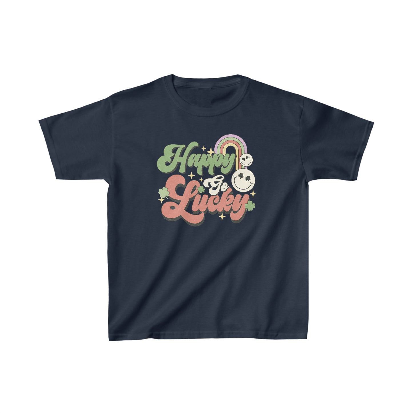 St Patricks Day Happy Go Lucky Kids Heavy Cotton Tee