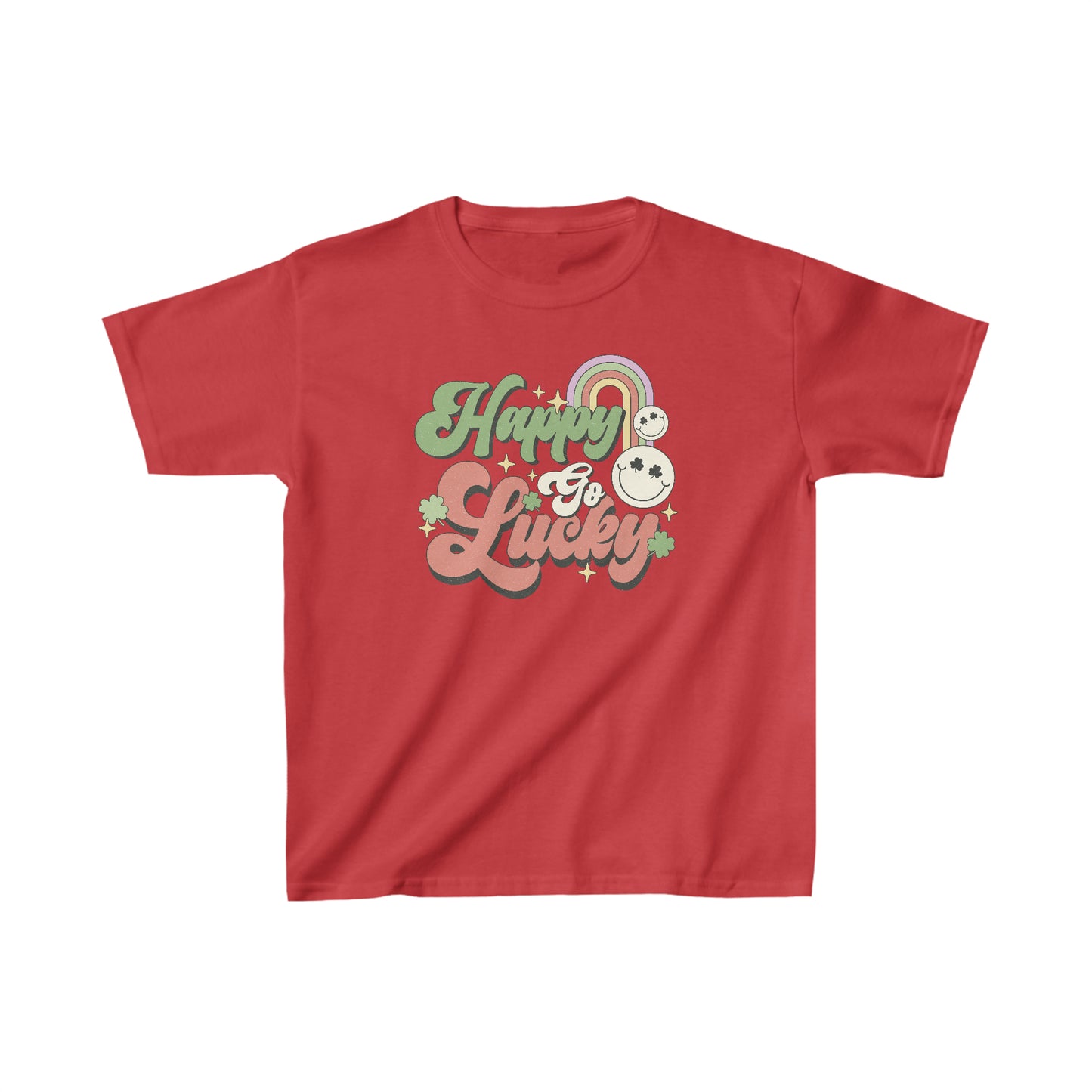 St Patricks Day Happy Go Lucky Kids Heavy Cotton Tee