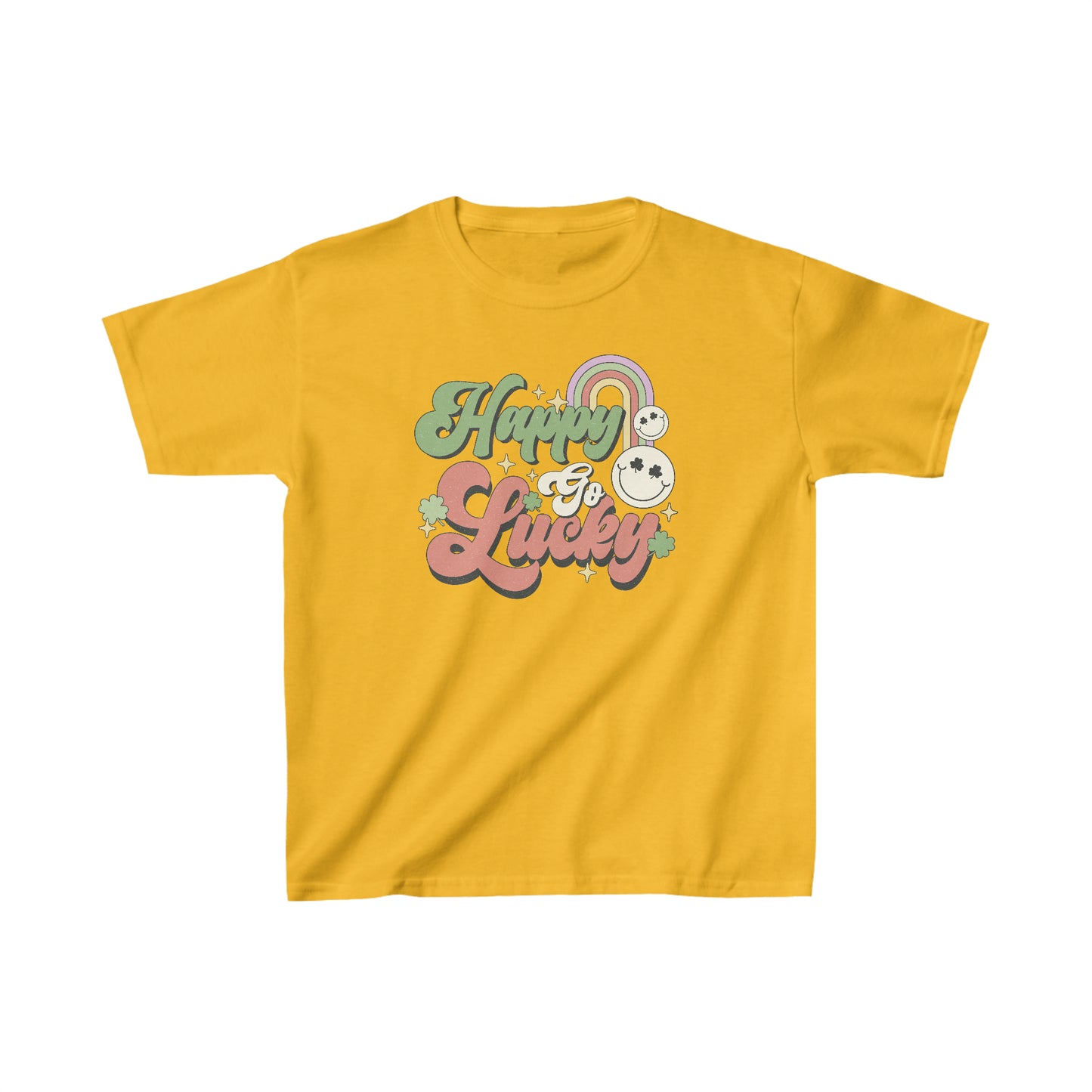 St Patricks Day Happy Go Lucky Kids Heavy Cotton Tee