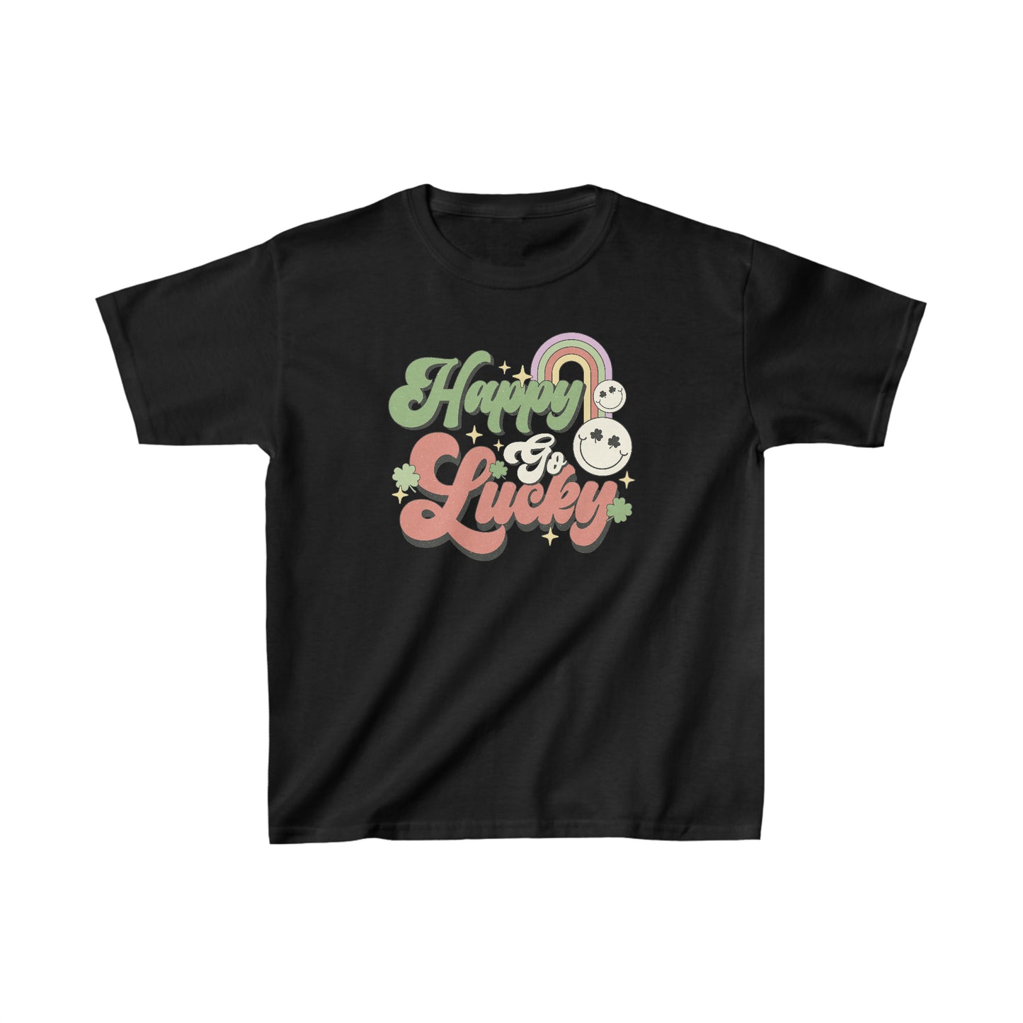 St Patricks Day Happy Go Lucky Kids Heavy Cotton Tee