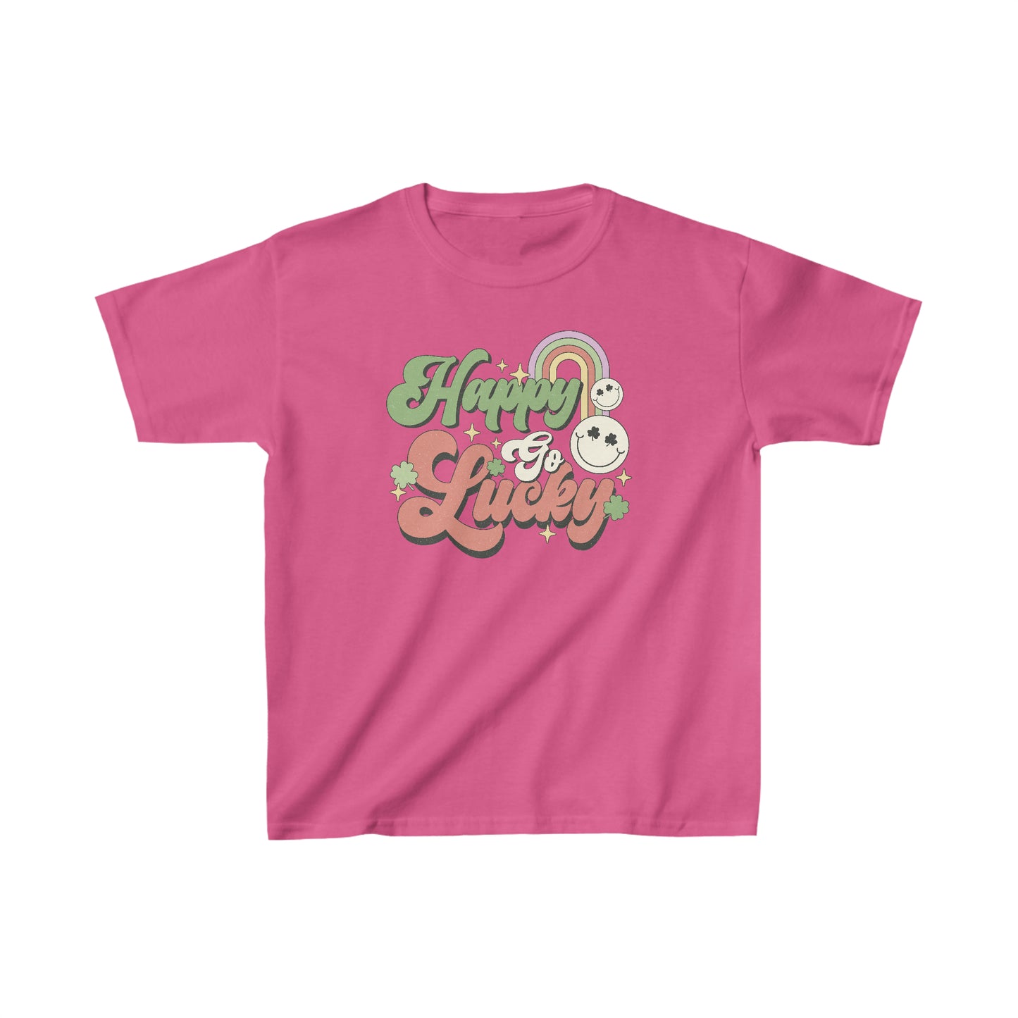 St Patricks Day Happy Go Lucky Kids Heavy Cotton Tee