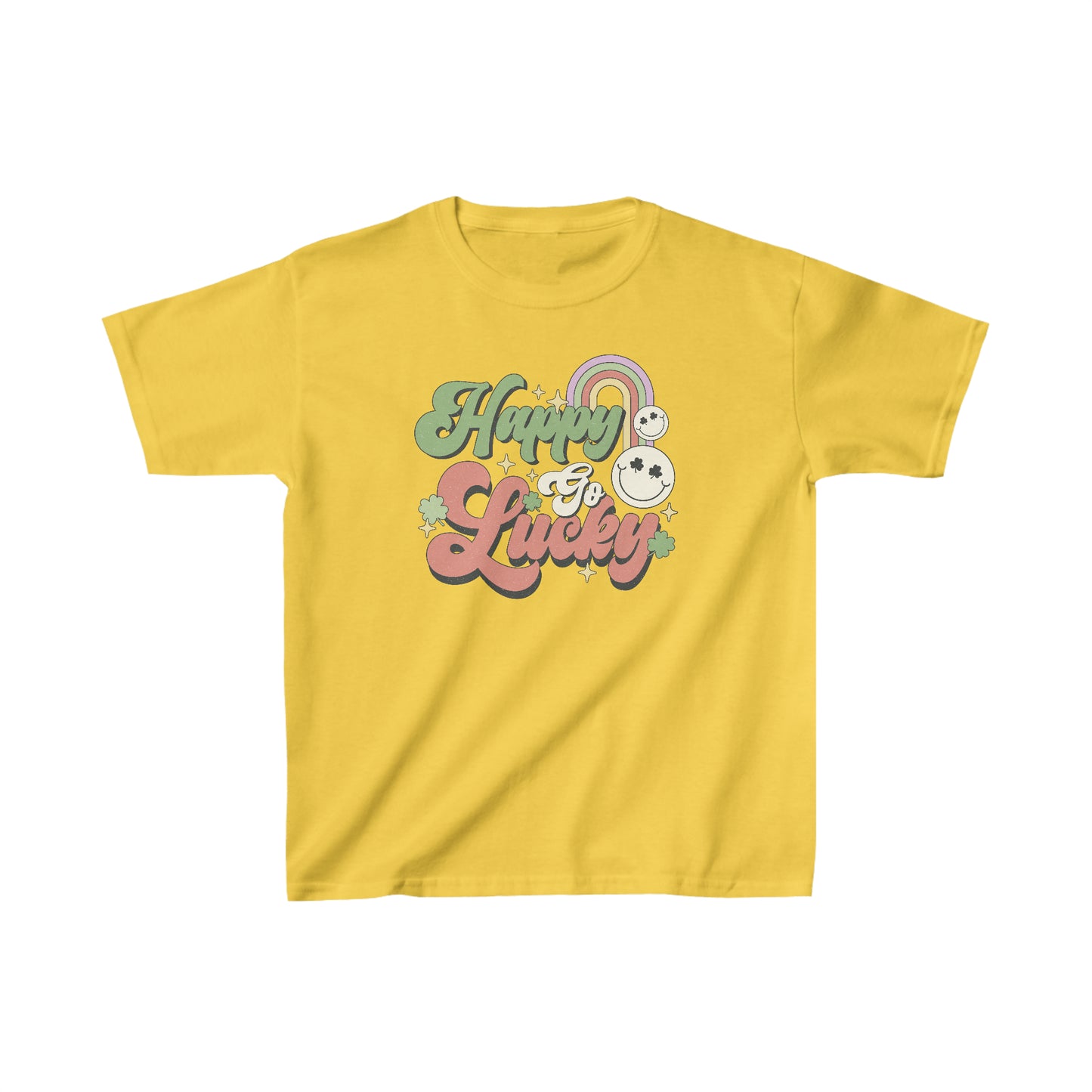 St Patricks Day Happy Go Lucky Kids Heavy Cotton Tee