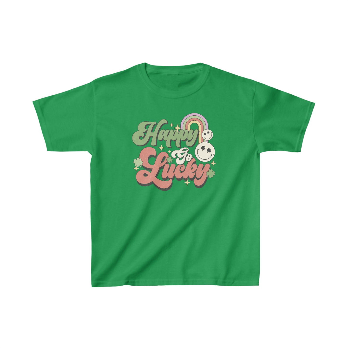 St Patricks Day Happy Go Lucky Kids Heavy Cotton Tee