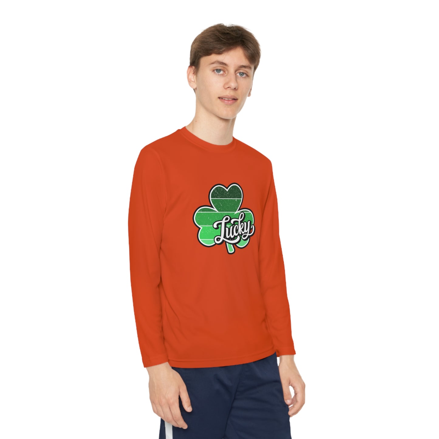 St Patricks Day Lucky Shamrock Youth Long Sleeve Competitor Tee