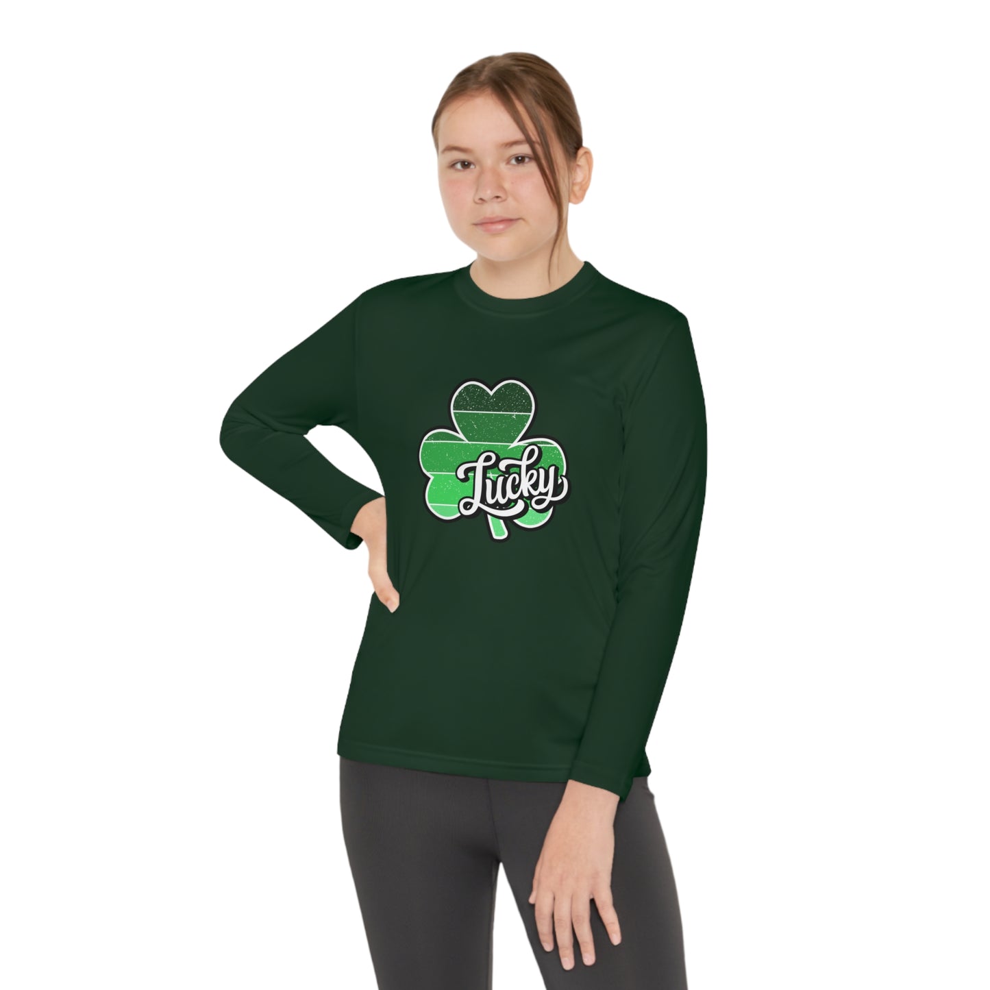 St Patricks Day Lucky Shamrock Youth Long Sleeve Competitor Tee