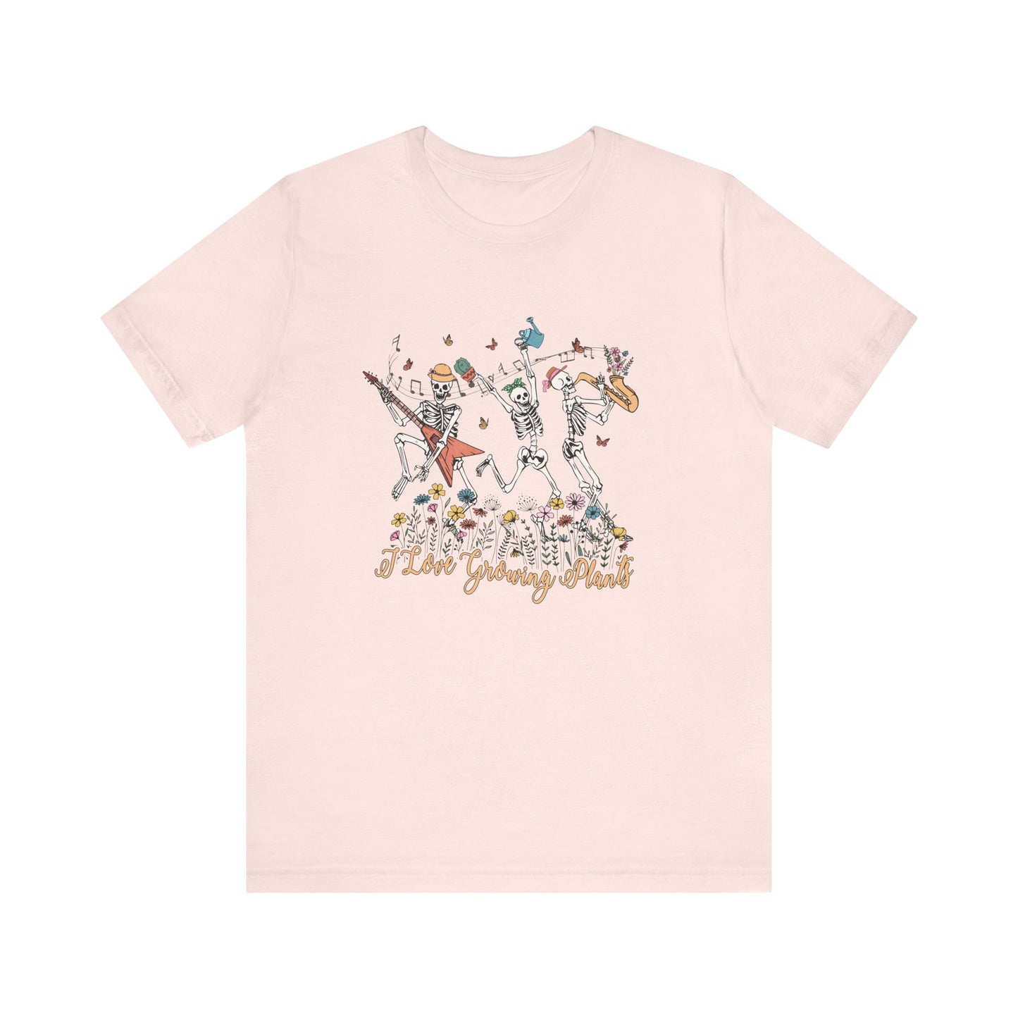 Plants, Happy Place, Skeleton, Springtime, Gardening, XS-3XL Unisex Jersey Short Sleeve Tee