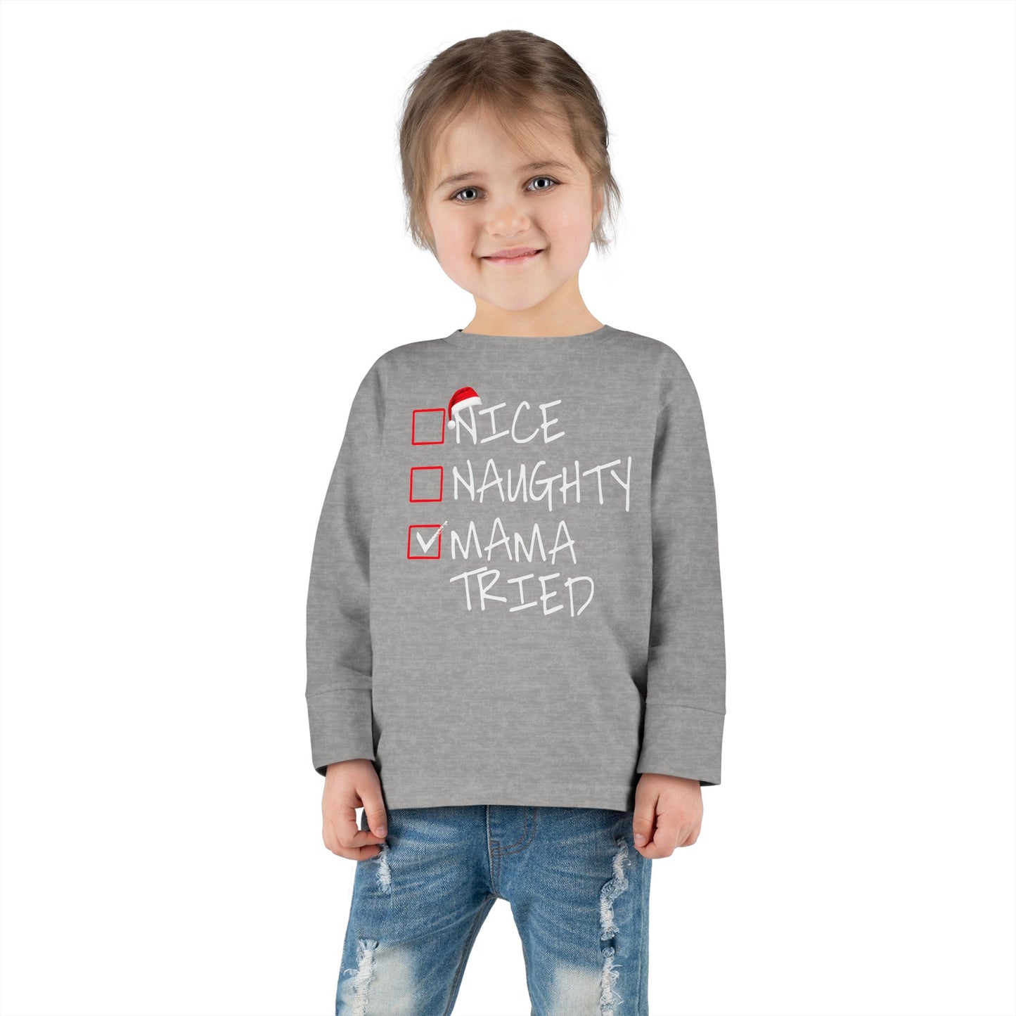 Naughty Nice Mama Tried Holiday Checklist Toddler Long Sleeve Tee