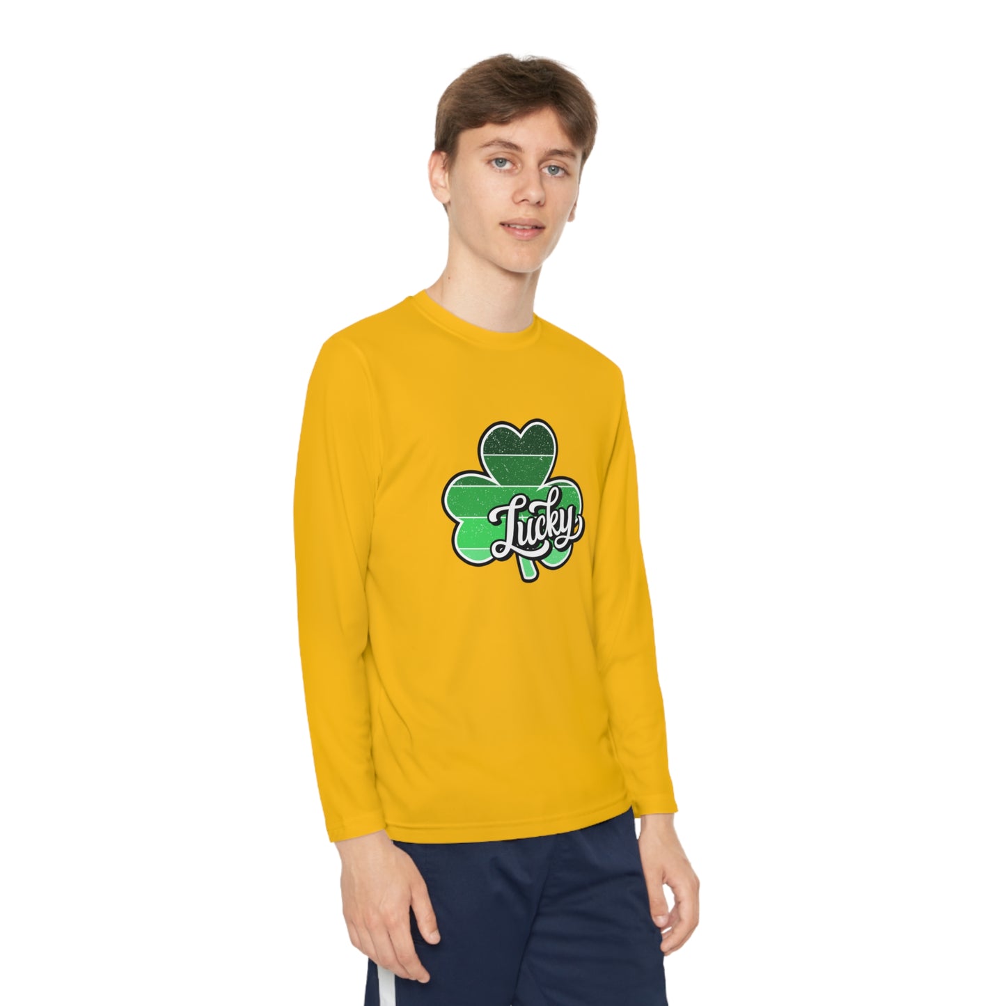 St Patricks Day Lucky Shamrock Youth Long Sleeve Competitor Tee