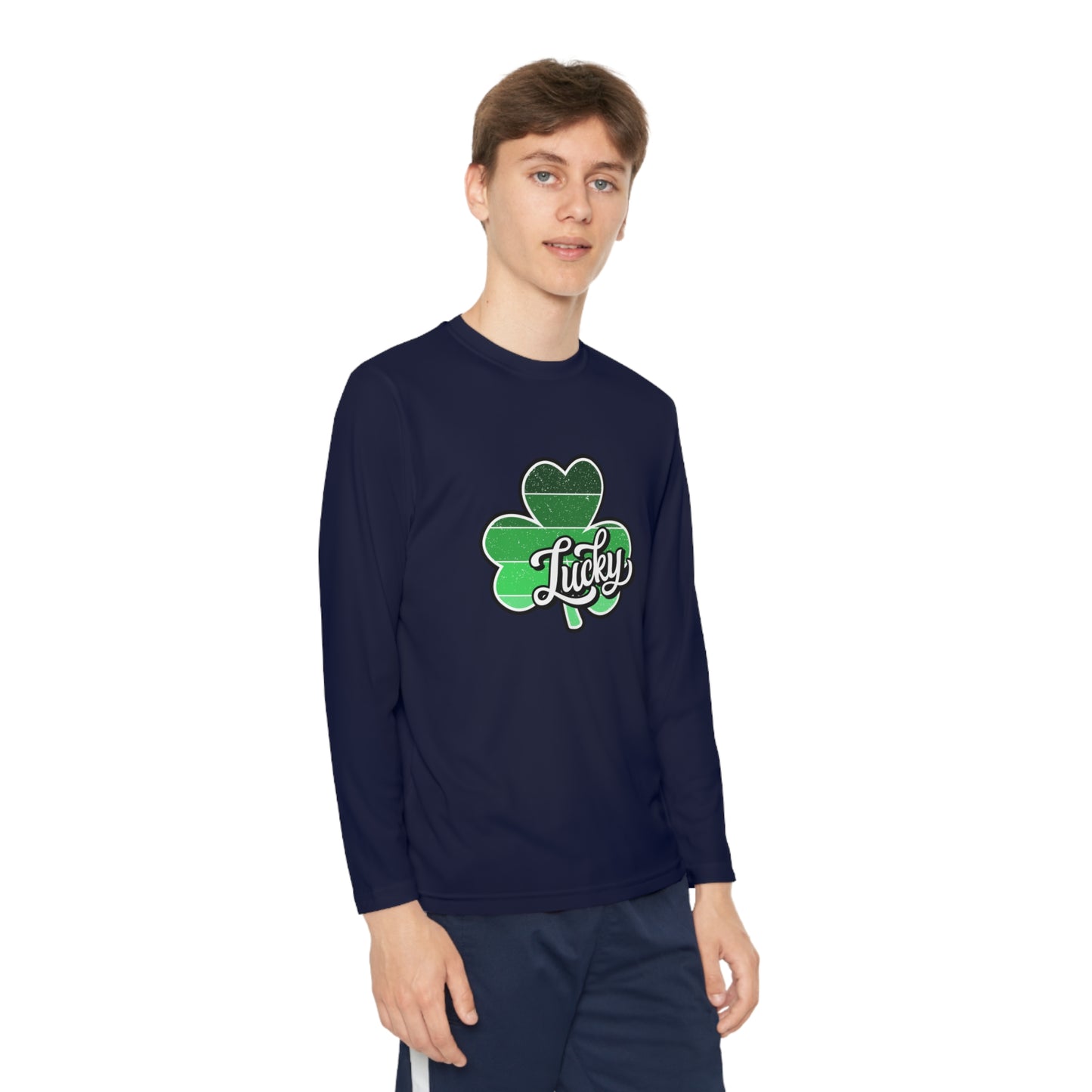 St Patricks Day Lucky Shamrock Youth Long Sleeve Competitor Tee