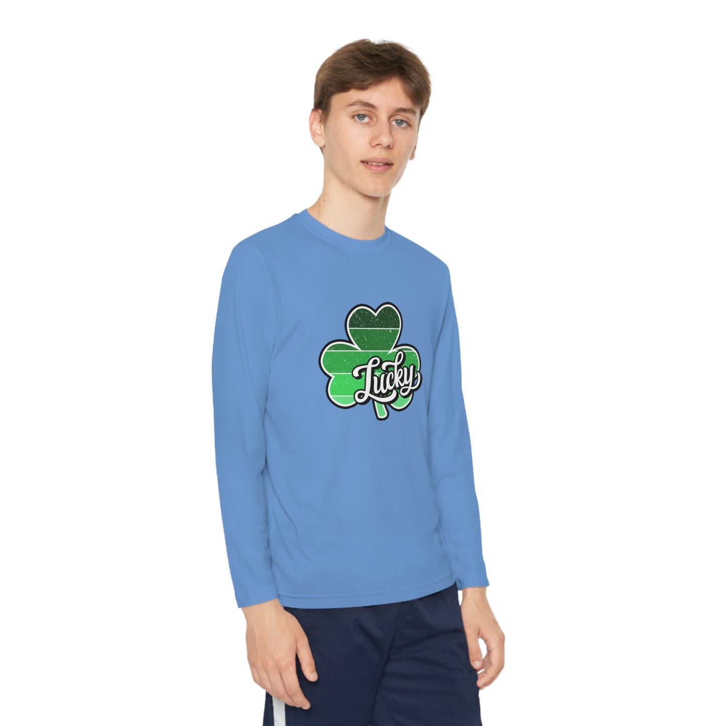 St Patricks Day Lucky Shamrock Youth Long Sleeve Competitor Tee