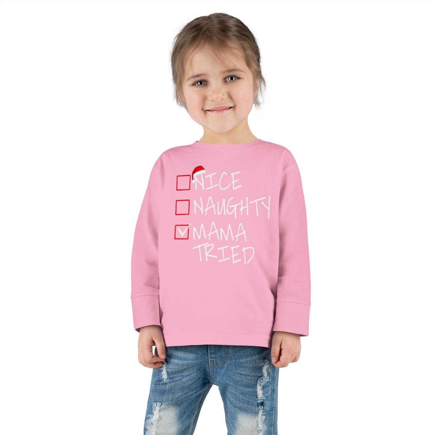 Naughty Nice Mama Tried Holiday Checklist Toddler Long Sleeve Tee