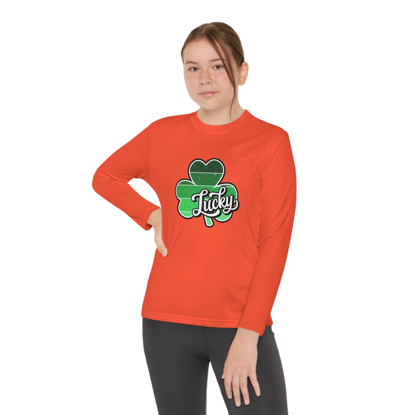 St Patricks Day Lucky Shamrock Youth Long Sleeve Competitor Tee