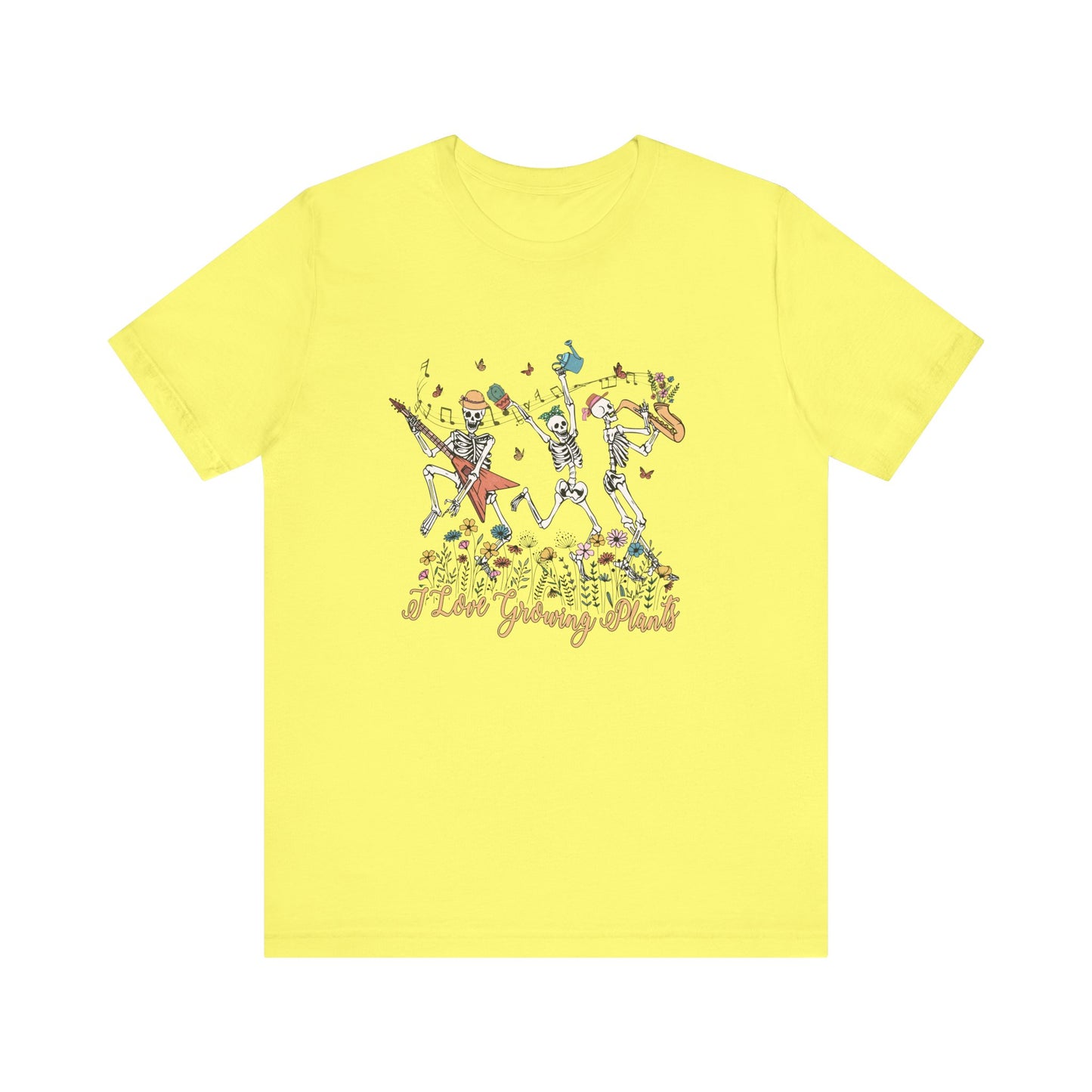 Plants, Happy Place, Skeleton, Springtime, Gardening, XS-3XL Unisex Jersey Short Sleeve Tee