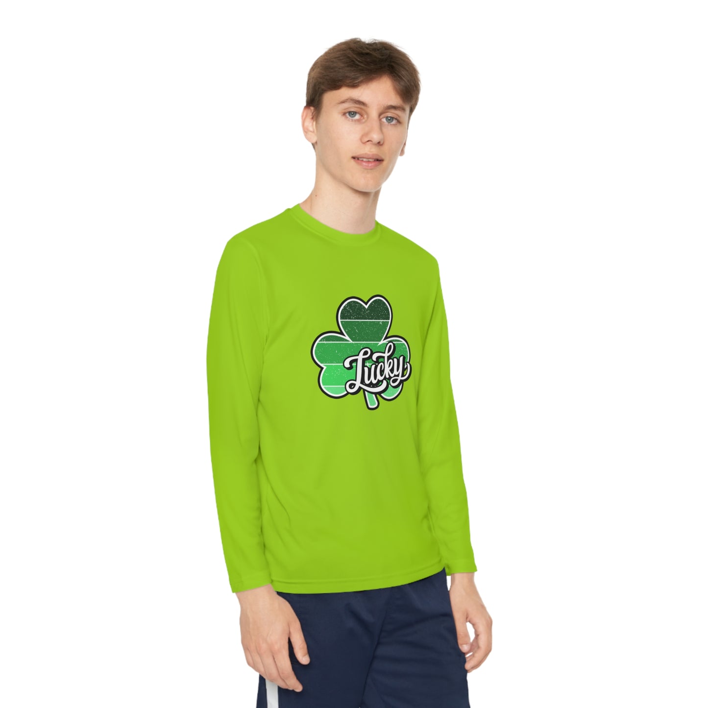 St Patricks Day Lucky Shamrock Youth Long Sleeve Competitor Tee