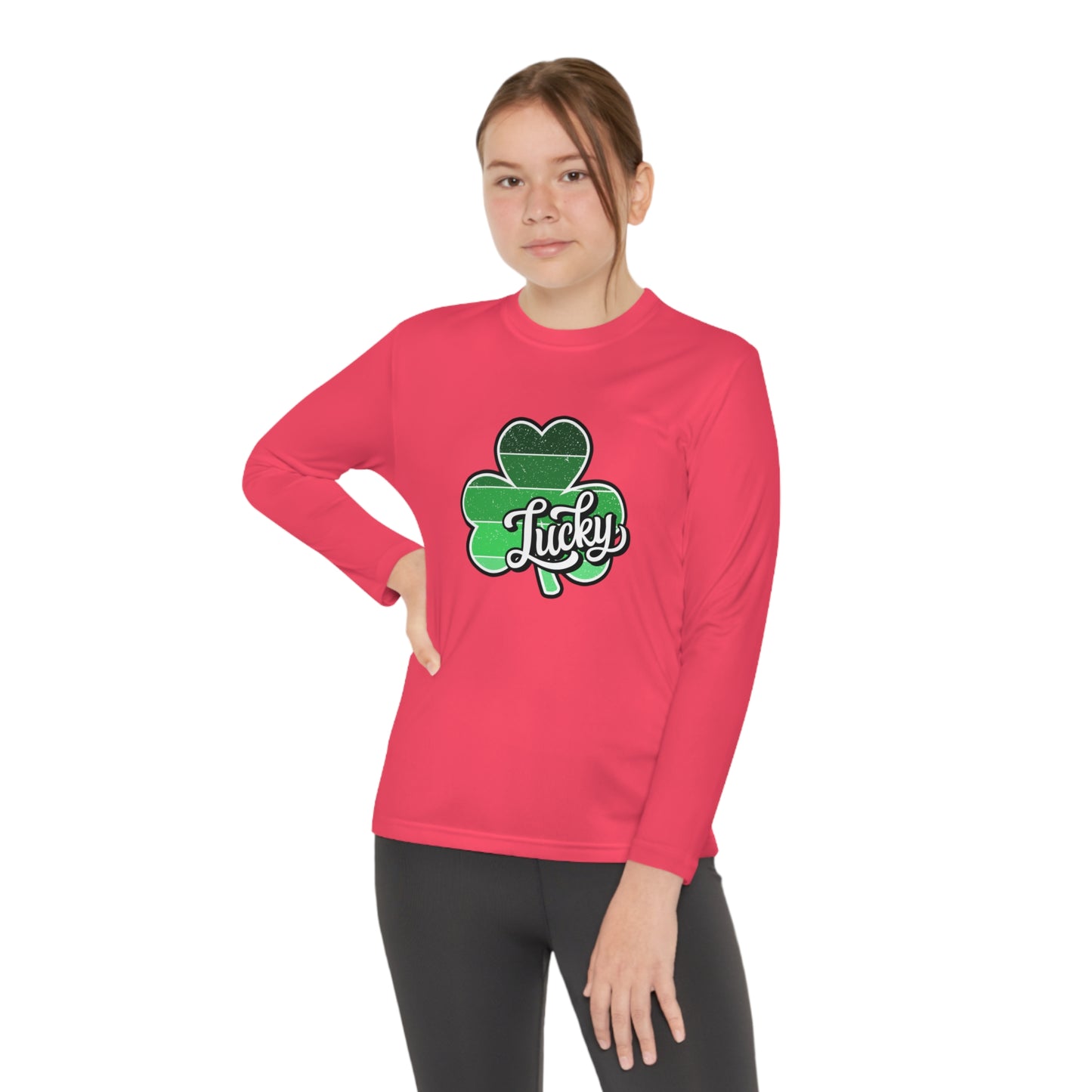 St Patricks Day Lucky Shamrock Youth Long Sleeve Competitor Tee