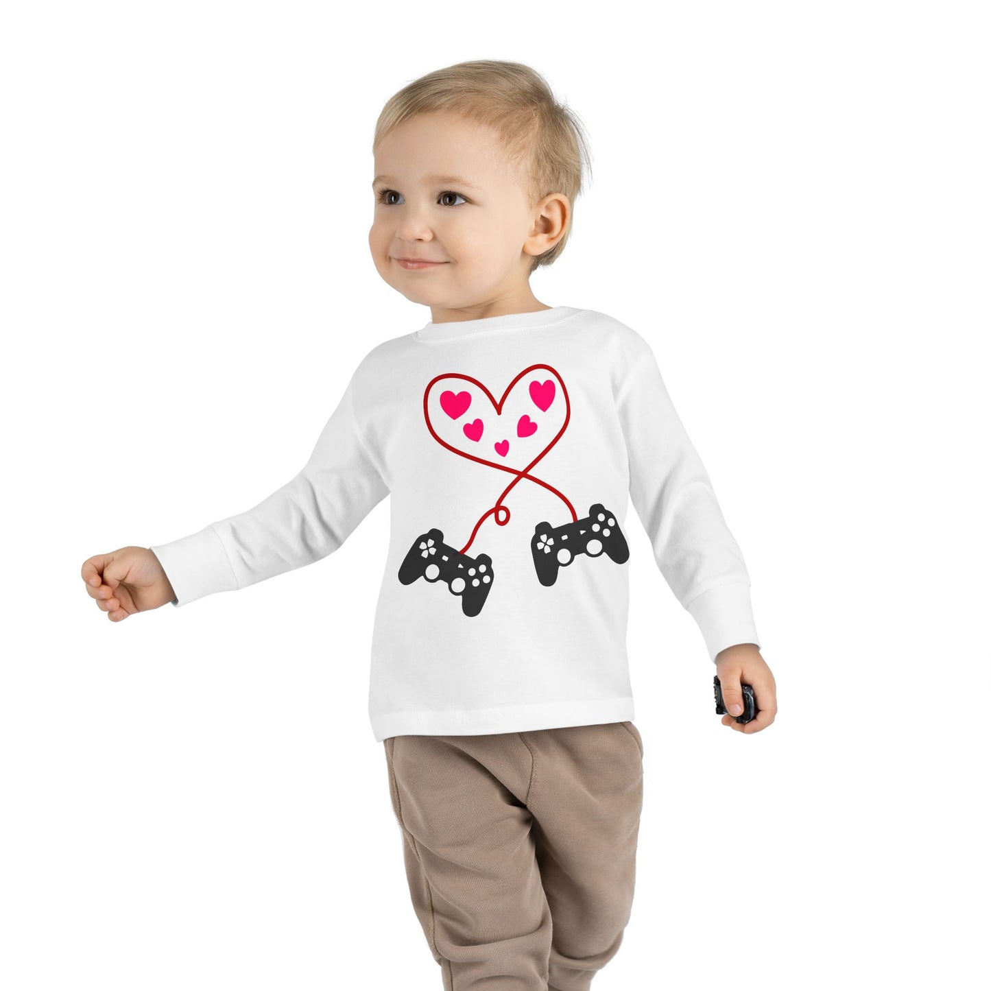 Video Game Controller Heart Valentines Day Gamer Toddler Long Sleeve Tee