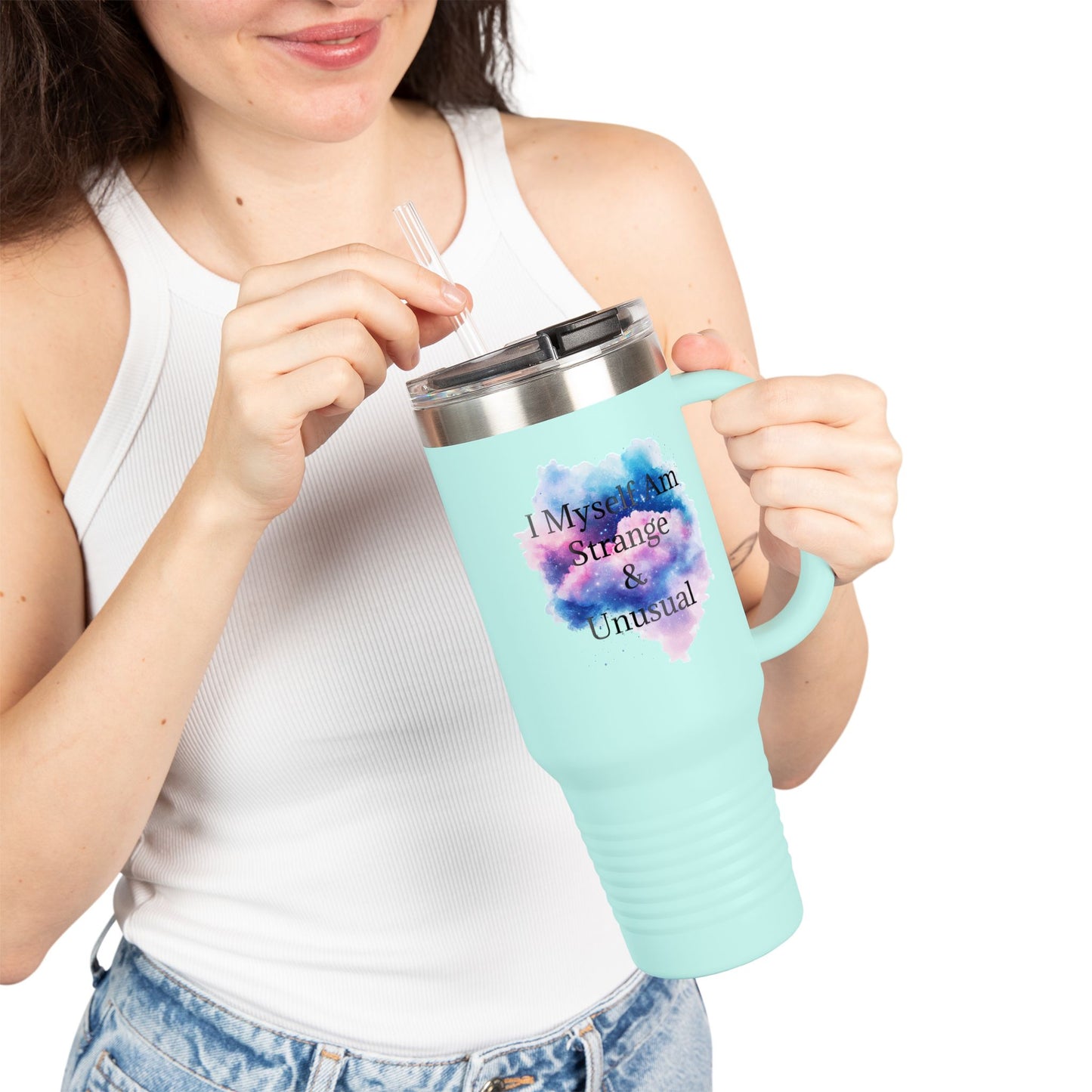 "I Myself Am Strange & Unusual" Whimsical Insulated  Galaxy Themed Travel Mug