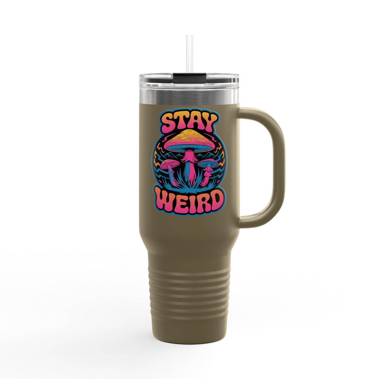 Stay Weird Shrooms Insulated Travel Mug, 40oz