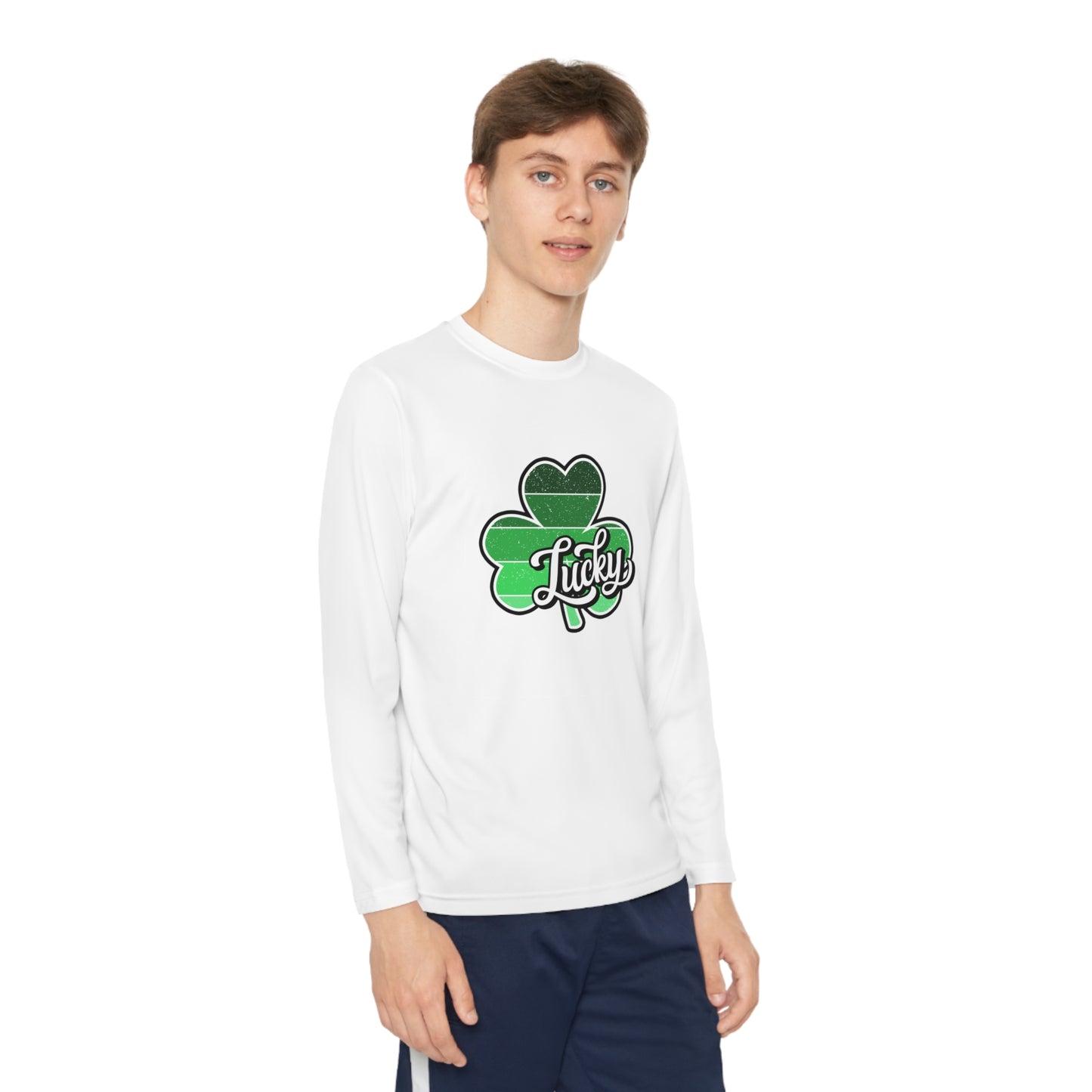 St Patricks Day Lucky Shamrock Youth Long Sleeve Competitor Tee