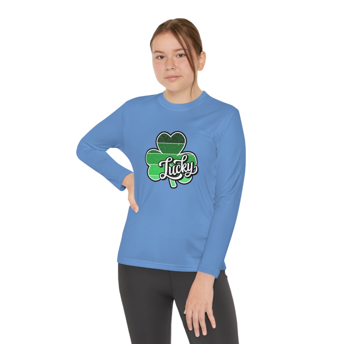 St Patricks Day Lucky Shamrock Youth Long Sleeve Competitor Tee