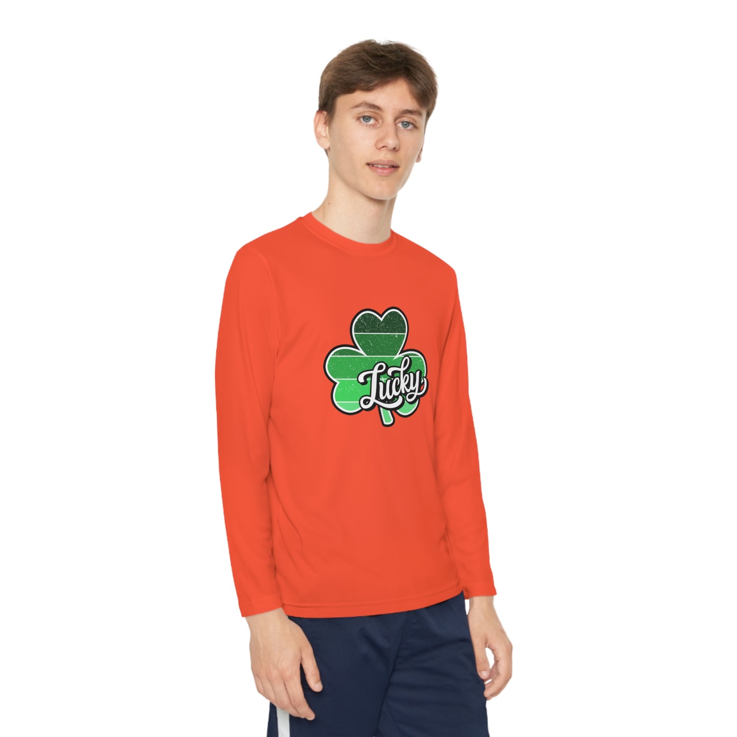 St Patricks Day Lucky Shamrock Youth Long Sleeve Competitor Tee