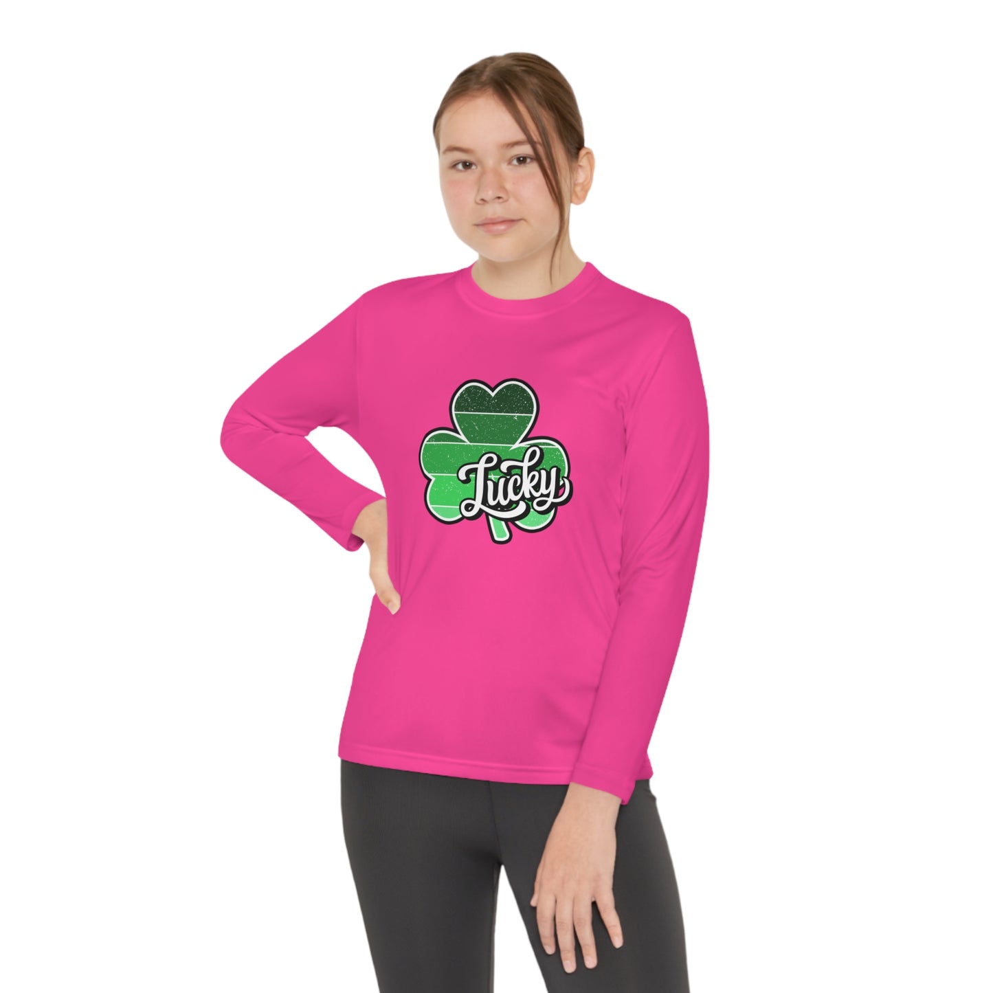St Patricks Day Lucky Shamrock Youth Long Sleeve Competitor Tee