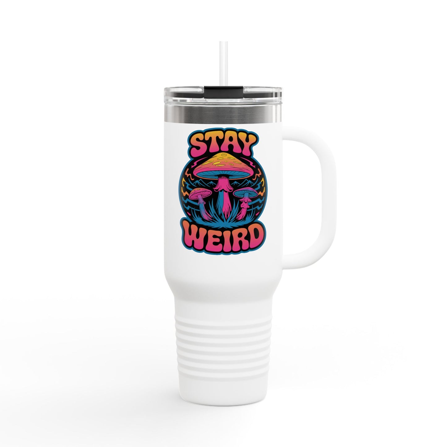 Stay Weird Shrooms Insulated Travel Mug, 40oz
