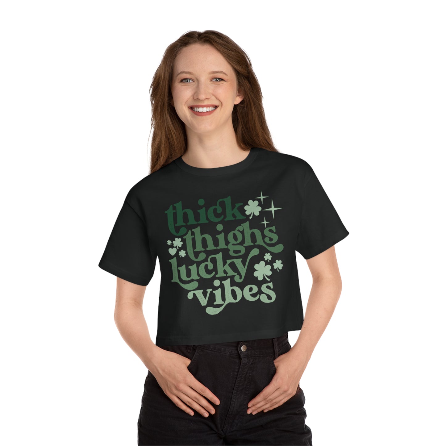 Champion St Patricks Day Thick Thighs Lucky Vibes Women's Heritage Cropped T-Shirt