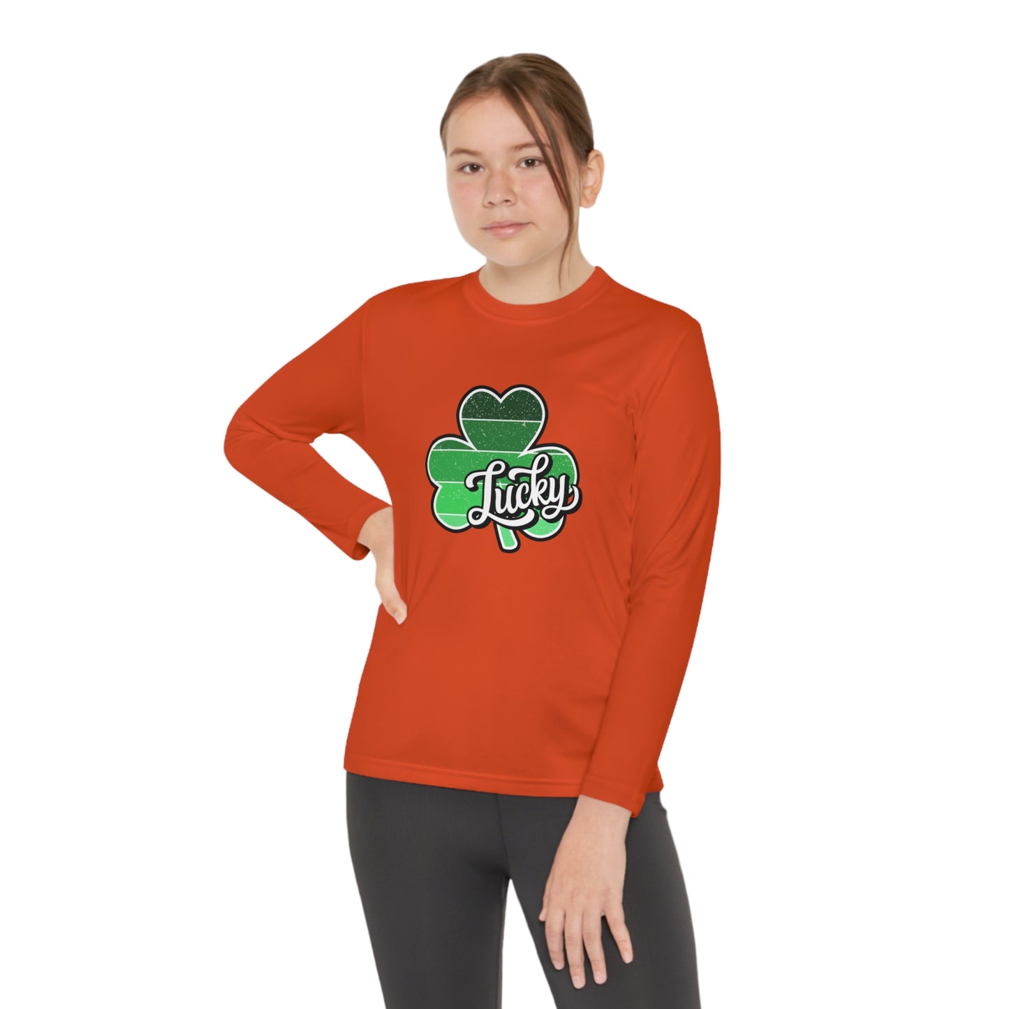 St Patricks Day Lucky Shamrock Youth Long Sleeve Competitor Tee