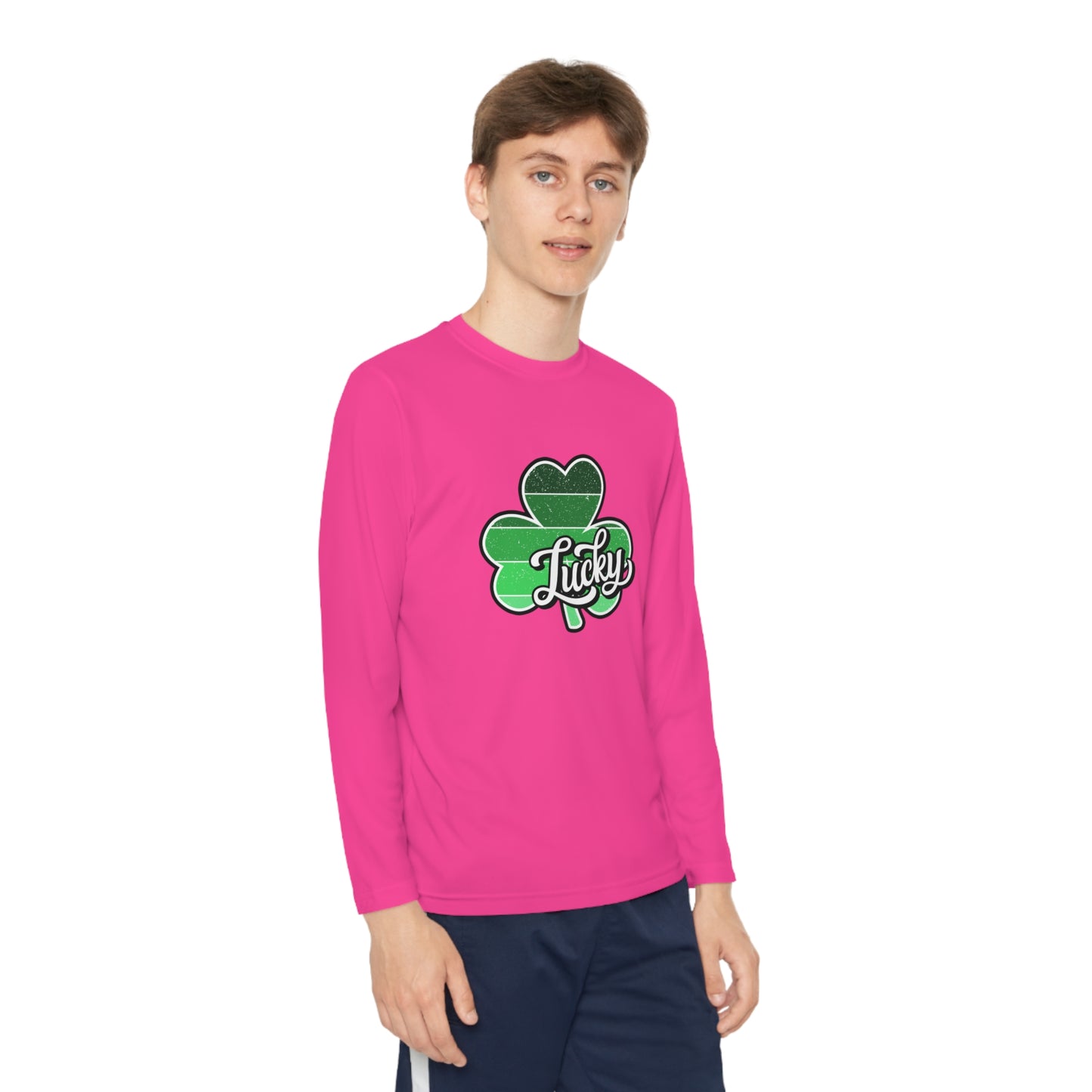 St Patricks Day Lucky Shamrock Youth Long Sleeve Competitor Tee