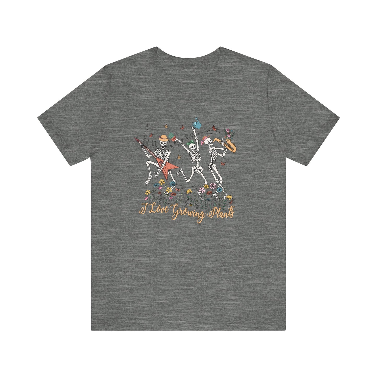 Plants, Happy Place, Skeleton, Springtime, Gardening, XS-3XL Unisex Jersey Short Sleeve Tee