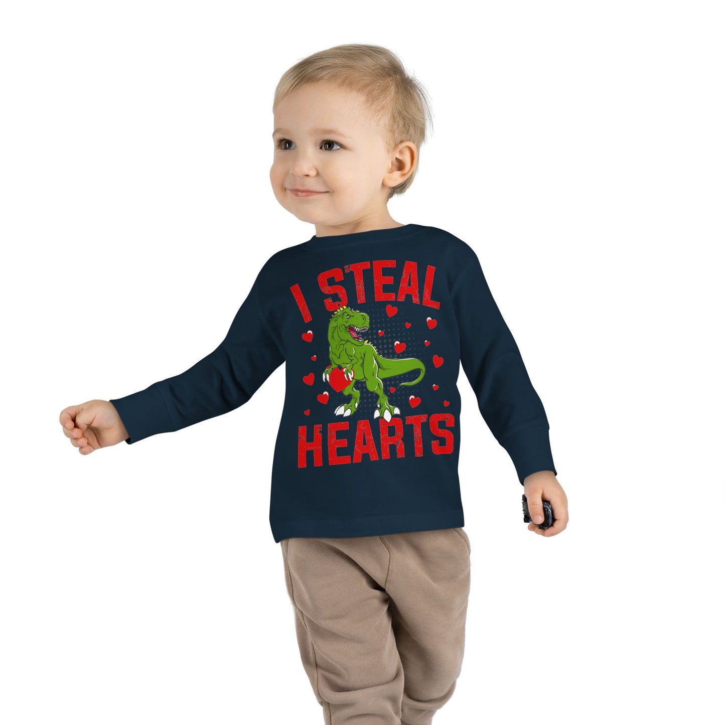 I Steal Hearts Dinosaur Tyranosaurus Valentines Toddler Long Sleeve Tee