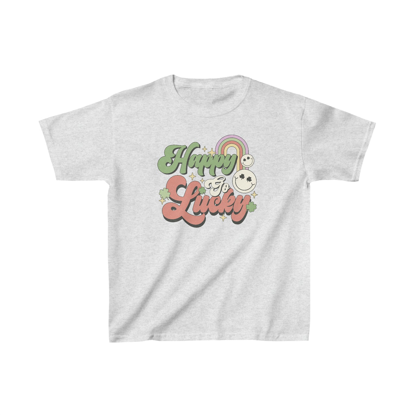 St Patricks Day Happy Go Lucky Kids Heavy Cotton Tee