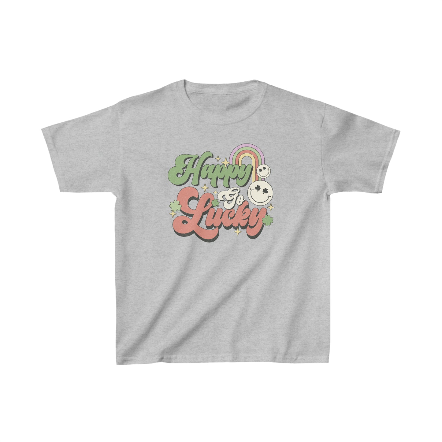 St Patricks Day Happy Go Lucky Kids Heavy Cotton Tee