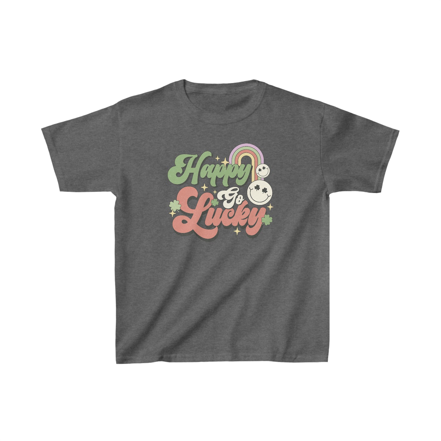 St Patricks Day Happy Go Lucky Kids Heavy Cotton Tee