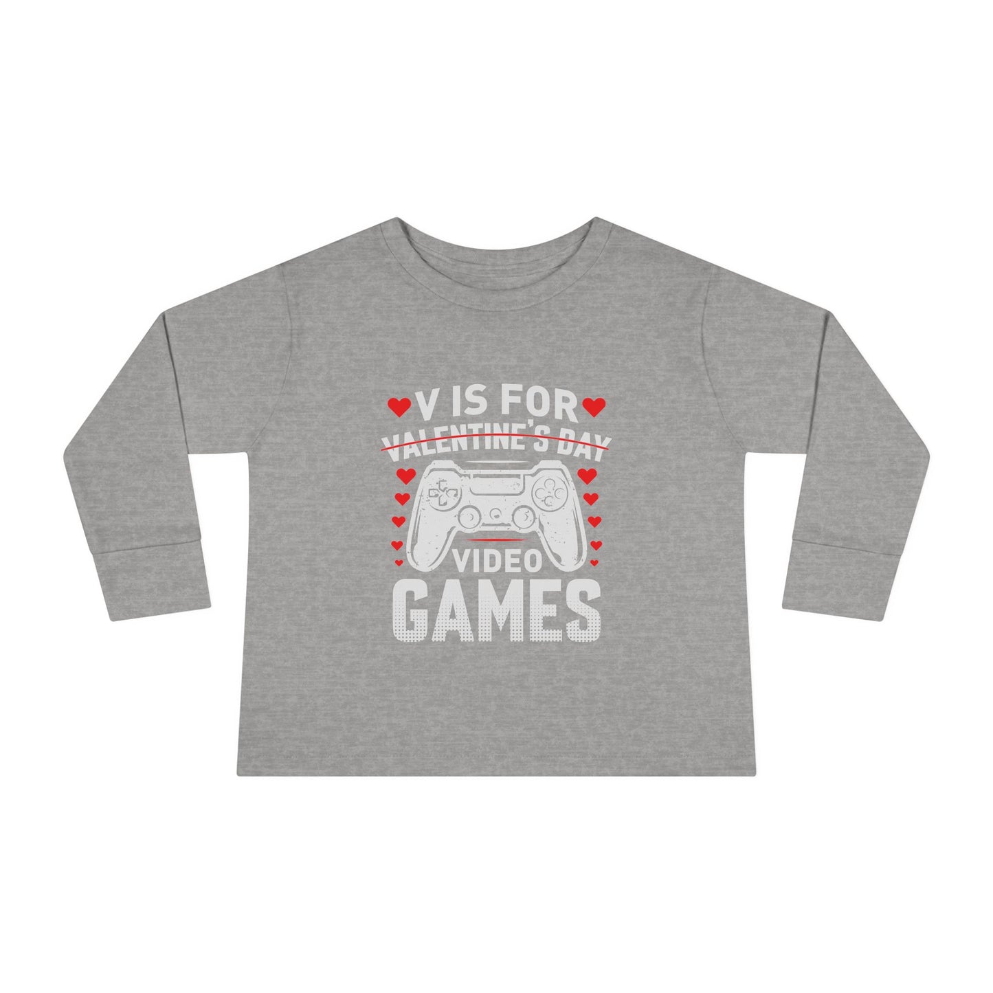 V is for Video Games Valentines Gamer Toddler Long Sleeve Tee