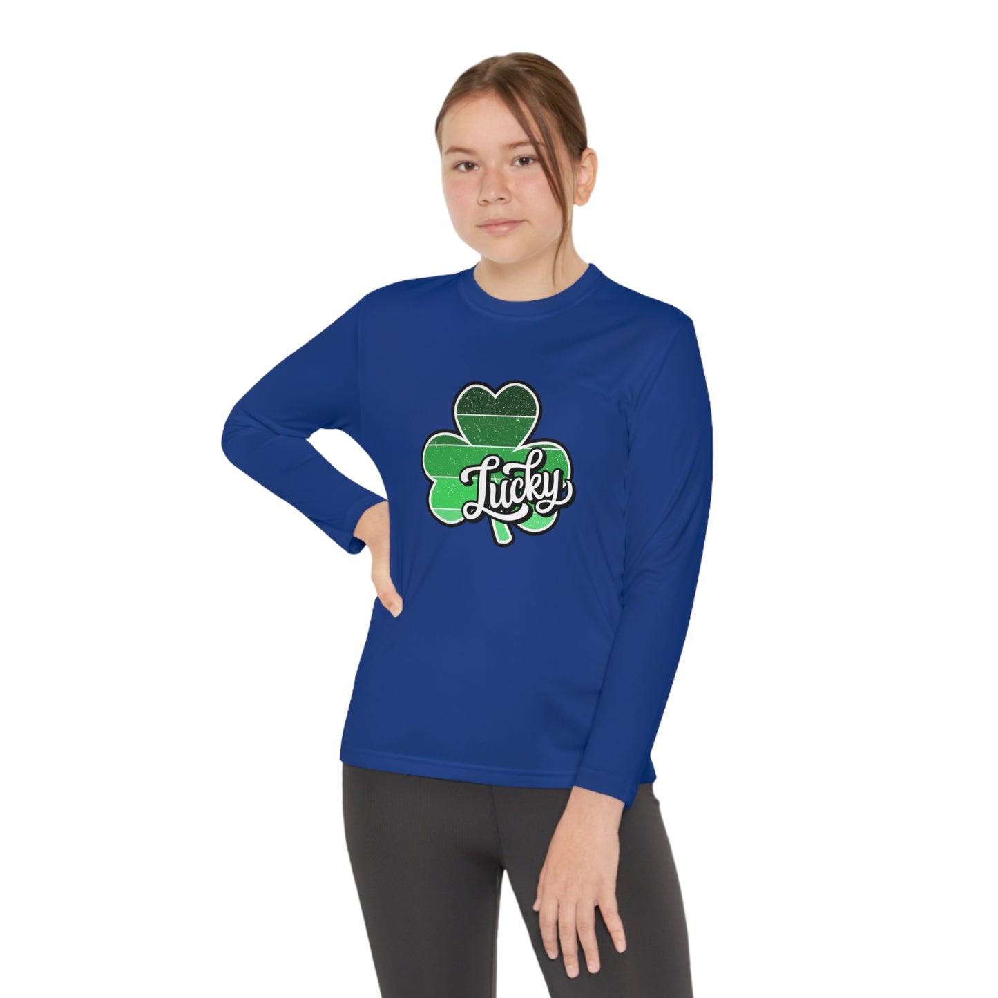 St Patricks Day Lucky Shamrock Youth Long Sleeve Competitor Tee