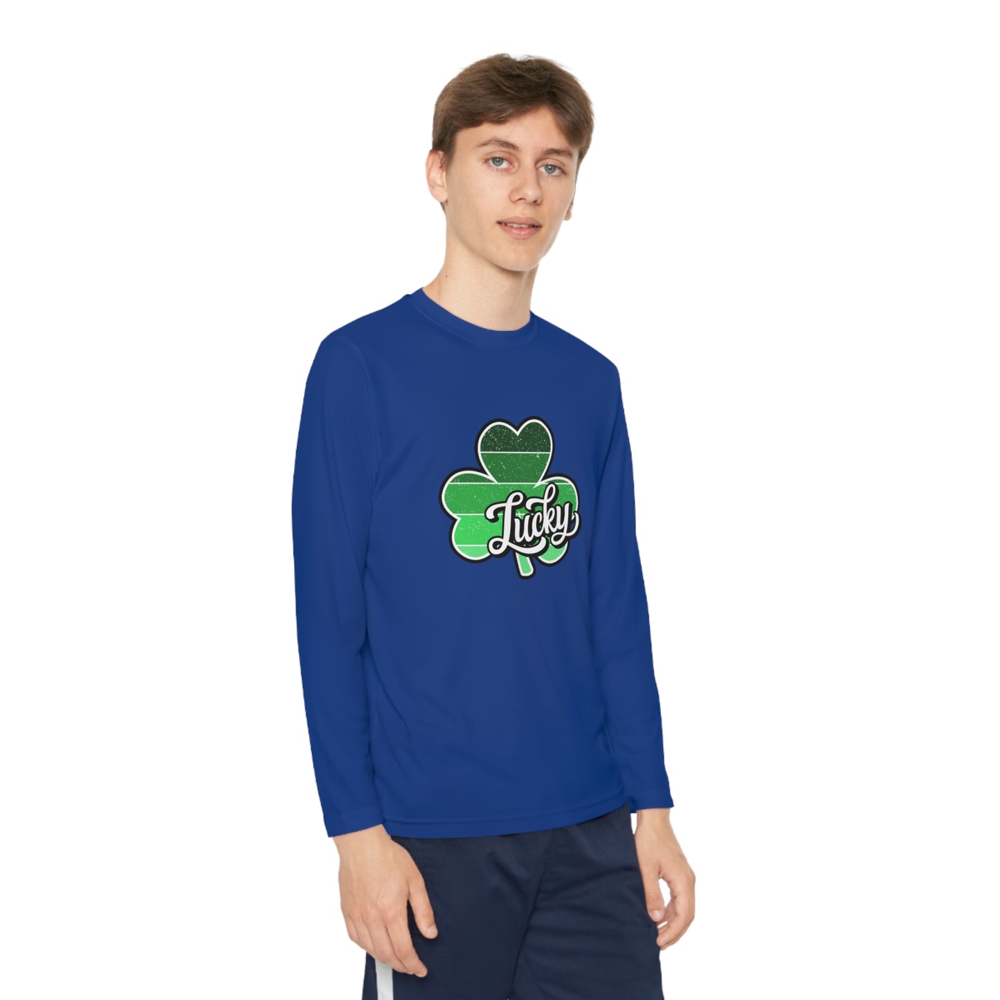St Patricks Day Lucky Shamrock Youth Long Sleeve Competitor Tee