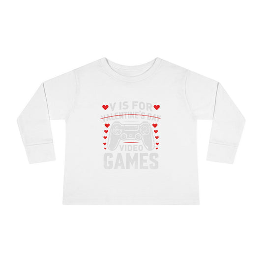 V is for Video Games Valentines Gamer Toddler Long Sleeve Tee