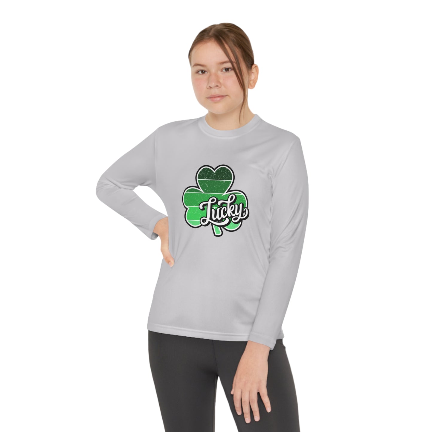 St Patricks Day Lucky Shamrock Youth Long Sleeve Competitor Tee
