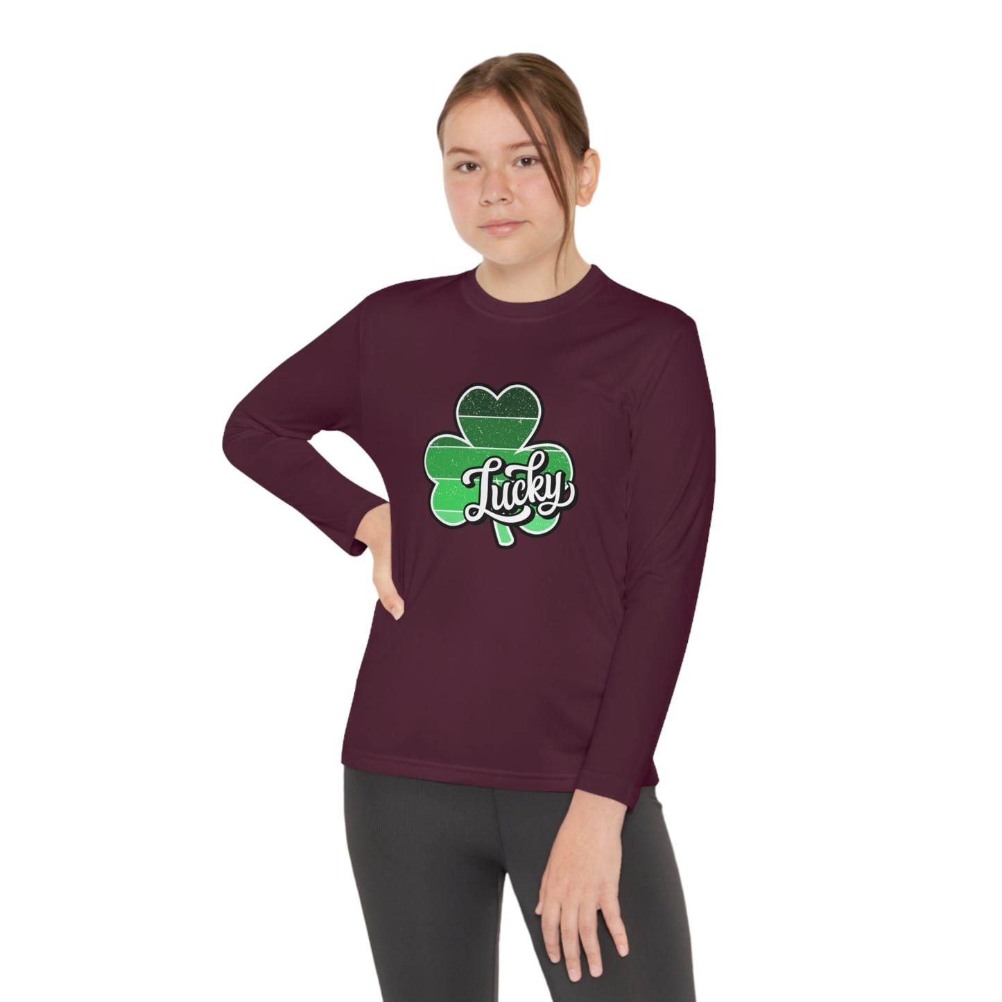 St Patricks Day Lucky Shamrock Youth Long Sleeve Competitor Tee