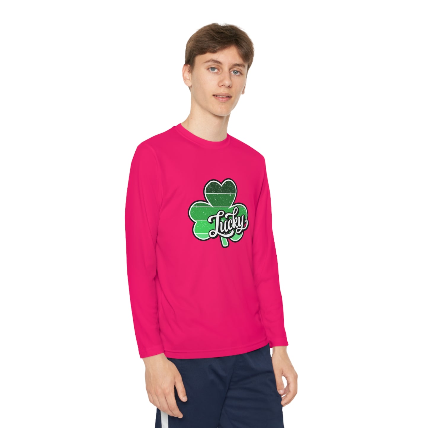 St Patricks Day Lucky Shamrock Youth Long Sleeve Competitor Tee