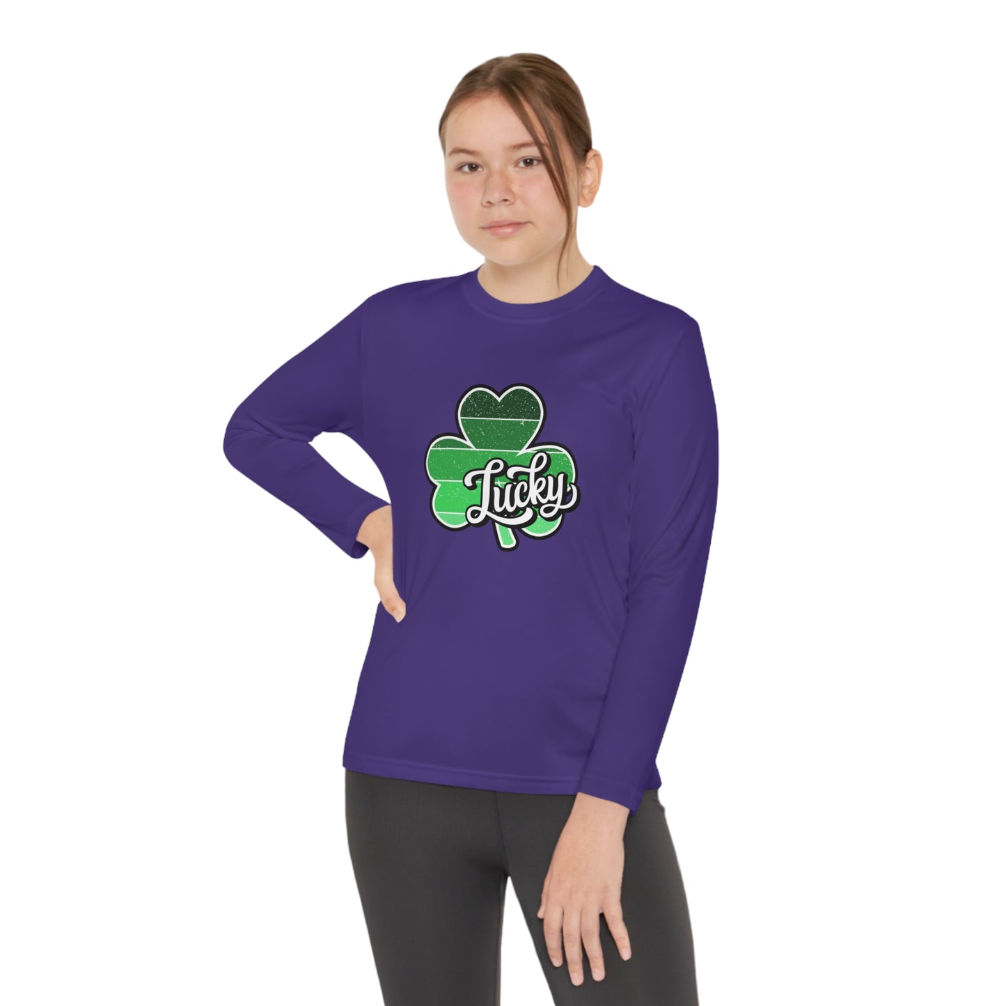 St Patricks Day Lucky Shamrock Youth Long Sleeve Competitor Tee