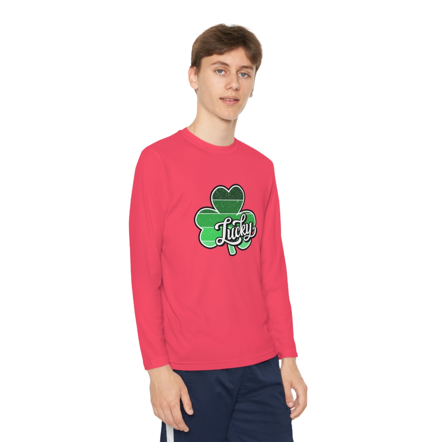 St Patricks Day Lucky Shamrock Youth Long Sleeve Competitor Tee