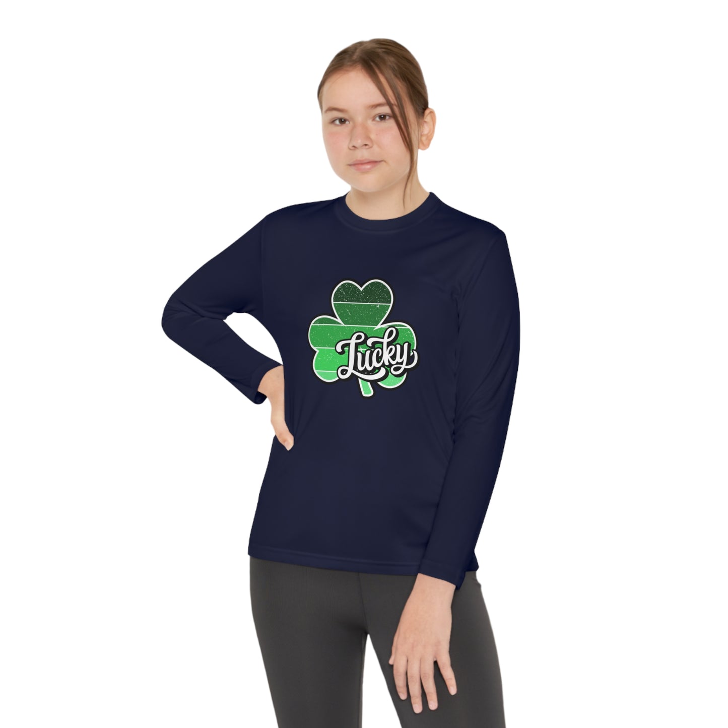 St Patricks Day Lucky Shamrock Youth Long Sleeve Competitor Tee