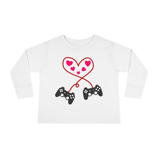 Video Game Controller Heart Valentines Day Gamer Toddler Long Sleeve Tee