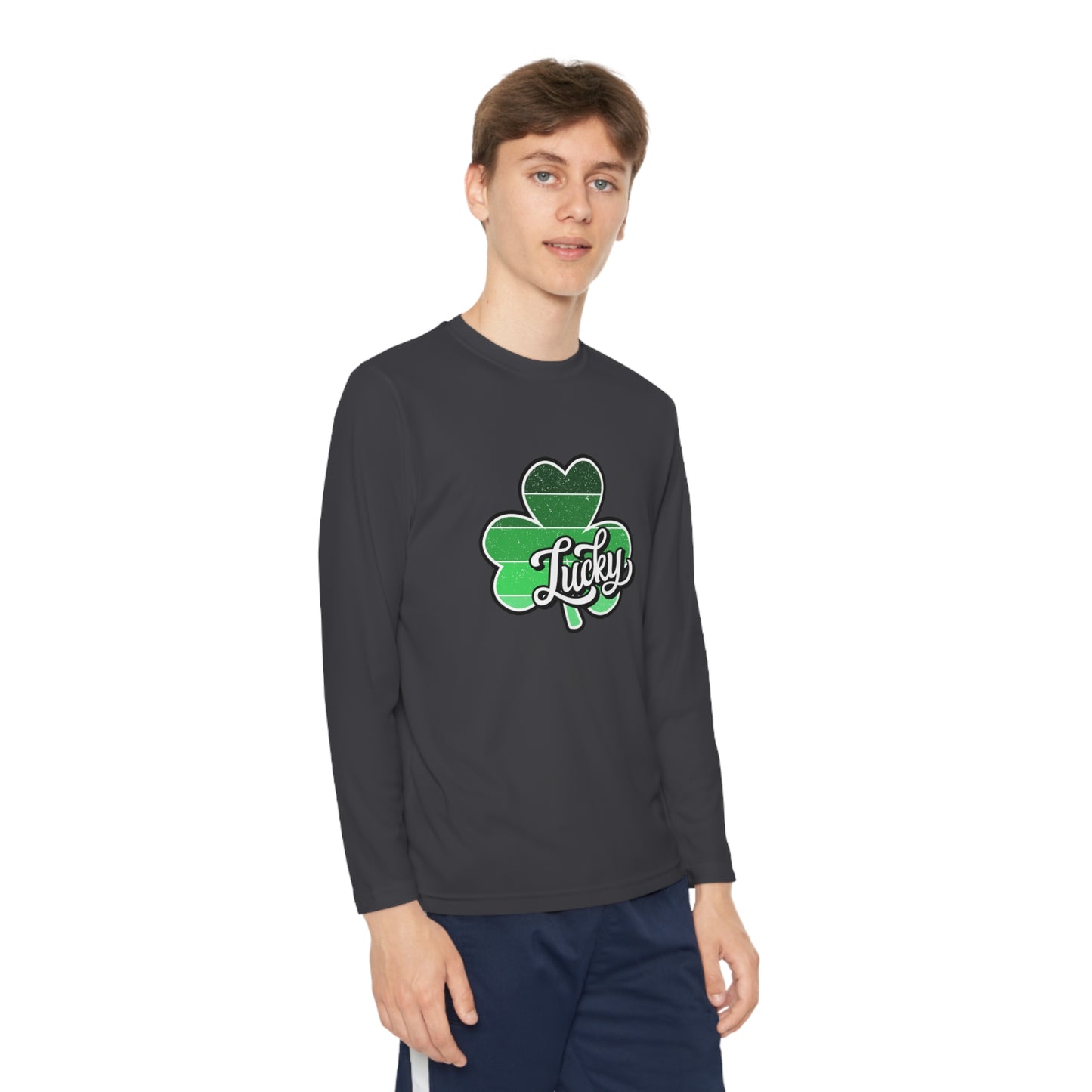 St Patricks Day Lucky Shamrock Youth Long Sleeve Competitor Tee